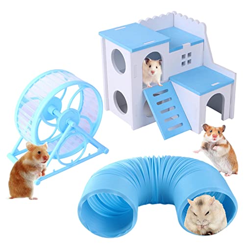 Hagar 3 Pcs Hamsterrad und Versteck,Hamster-Spielzeug-Set - Hamsterkäfig-Zubehör beinhaltet Villa Fitness Circle Roller für Sportübungen für kleine Tiere von Hagar