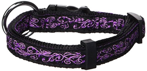 Dogit Style Urban Edge Medium verstellbares Nylon-Halsband mit Kunststoff, Snap, 5/8 Zoll von 12 Zoll bis 18, violett Design auf Schwarz Nylon von Hagen