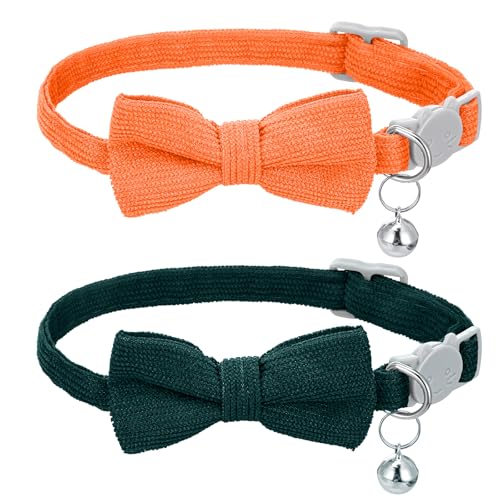 Katzenhalsband mit Glocke und Fliege, weiches Cord-Katzenhalsband mit abnehmbaren, verstellbaren Sicherheits-Kätzchen-Halsbändern für Haustiere, Orange und Marineblau, 2 Stück Katzenhalsband mit Glocke und Fliege, weiches Cord-Katzenhalsband mit abnehmbaren, verstellbaren Sicherheits-Kätzchen-Halsbändern für Haustiere, Orange und Marineblau, 2 Stück von HaiFafafaing