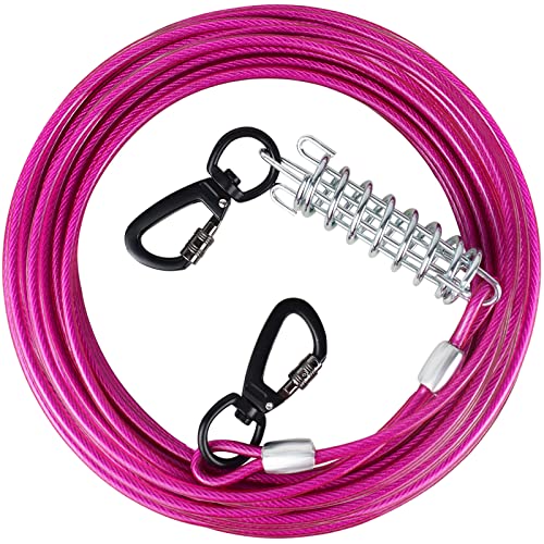 HaiYUAN Dog Tie Out Cable 10/15/20/25/30 FT Dog Runner for Yard Steel Wire Dog Cable with Durable Superior Clips Pink Dog Chains Heavy Duty for Outside Hold Large Dogs Up to 165 lbs von HaiYUAN