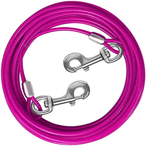 HaiYUAN Dog Tie Out Cable 10/15/20/25/30 FT Dog Runner for Yard Steel Wire Dog Cable with Durable Superior Clips Pink Dog Chains for Outside Dog Lead for Large Dogs Up to 165 lbs von HaiYUAN