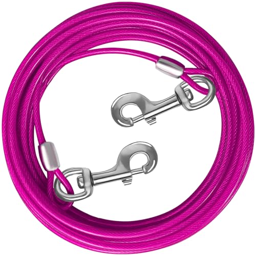 HaiYUAN Dog Tie Out Cable 10/15/20/25/30 FT Dog Runner for Yard Steel Wire Dog Cable with Durable Superior Clips Pink Dog Chains for Outside Dog Lead for Large Dogs Up to 165 lbs von HaiYUAN