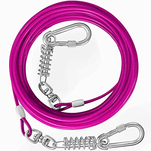 HaiYUAN Dog Tie Out Cable 10/15/20/25/30FT Dog Run Cable Rosy Pink/Blue/Purple/Silver/Red/Green/YellowTie Out Cable for Large Dogs Heavy Duty for Outside Hold Large Dogs Up to 250LBS von HaiYUAN