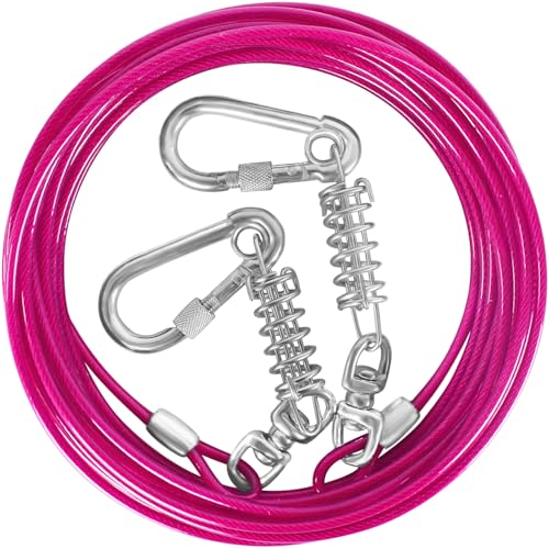 HaiYUAN Dog Tie Out Cable 10/15/20/25/30FT Dog Run Cable Rosy Pink/Blue/Purple/Silver/Red/Green/YellowTie Out Cable for Large Dogs Heavy Duty for Outside Hold Large Dogs Up to 250LBS von HaiYUAN