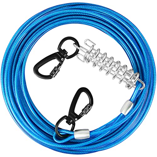 HaiYUAN Hundekabel, 3,4 m, 5,1 m, 6,1 m, 6,3 m, für Hof, Stahldraht, Hundekabel mit langlebigen, hochwertigen Clips, blaue Hundeketten, robust für den Außenbereich, hält große Hunde bis zu 75 kg von HaiYUAN