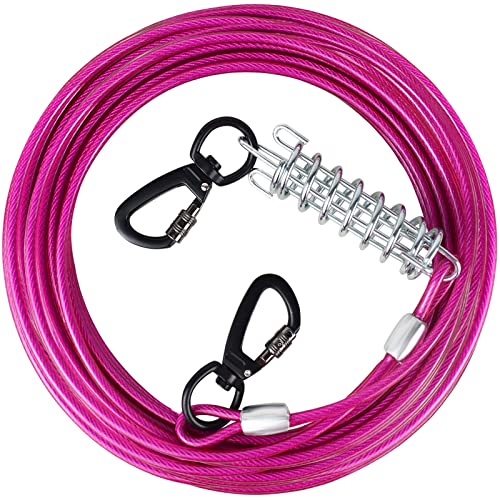 HaiYUAN Hundekabel, 3,4 m, 5,1 m, 6,1 m, 6,3 m, für Hof, Stahldraht, Hundekabel mit langlebigen, hochwertigen Clips, rosa Hundeketten, robust für den Außenbereich, hält große Hunde bis zu 75 kg von HaiYUAN