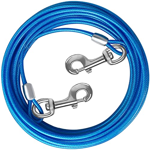 HaiYUAN Dog Tie Out Cable 10/15/20/25/30 FT Dog Runner for Yard Steel Wire Dog Cable with Durable Superior Clips Blue Dog Chains for Outside Dog Lead for Large Dogs Up to 165 lbs von HaiYUAN