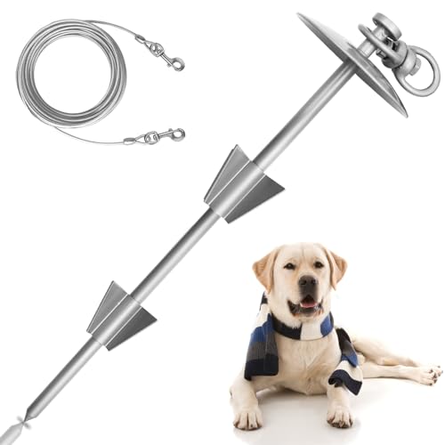 HaiYUAN Strapazierfähige Hundeleine mit 3 m langem Kabel für große Hunde bis zu 68 kg, Spiralpfahl für draußen, um 360 Grad drehbar, für Hof, Camping, Strand von HaiYUAN