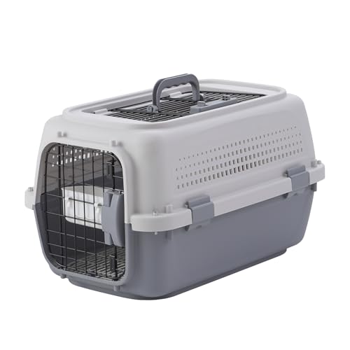 Haustier Transportbox, Kunststoff, Airline zugelassen, Drahttür, für Katzen oder Welpen, grau Haustier Transportbox, Kunststoff, Airline zugelassen, Drahttür, für Katzen oder Welpen, grau von HaiYiZuhause