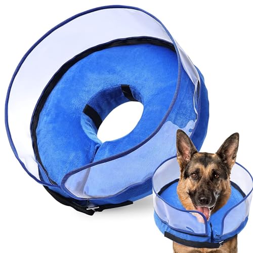 Haibinsuo Haustierhalsband, aufblasbares Hundekegelhalsband, Haustier-Genesungshalsband mit verstellbarer Schnalle für nach Operationen, Blau, L von Haibinsuo