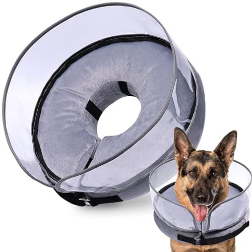 Haibinsuo Haustierhalsband, aufblasbares Hundekegelhalsband, Haustier-Genesungshalsband mit verstellbarer Schnalle für nach Operationen, Grau, M von Haibinsuo