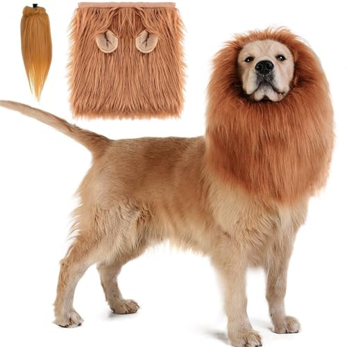Haibinsuo Löwenmähne für Hunde, Welpen, Perücke, verstellbarer Kopfumfang, waschbar, für Halloween, Geburtstagsparty, Cosplay, Bekleidung A von Haibinsuo