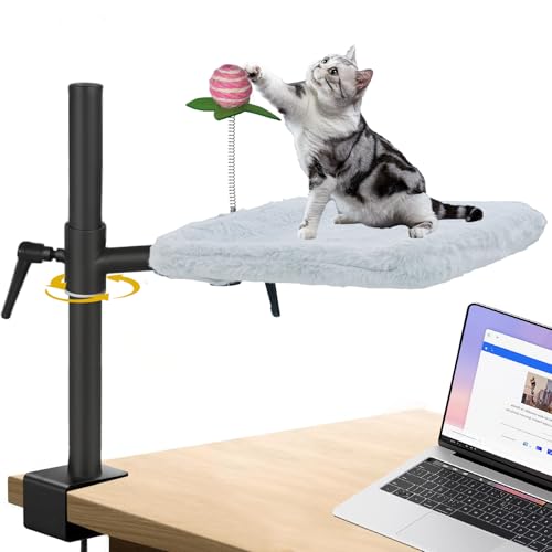 Katzen-Schreibtischbett, 360° drehbar und verstellbar, weiches Kunstfell, unterstützt bis zu 20 kg, abnehmbar und waschbar, moderne Indoor-Katzenmöbel für Bürotische, Gaming-Tische und Inseltische, Katzen-Schreibtischbett, 360° drehbar und verstellbar, weiches Kunstfell, unterstützt bis zu 20 kg, abnehmbar und waschbar, moderne Indoor-Katzenmöbel für Bürotische, Gaming-Tische und Inseltische, von Haijunnm