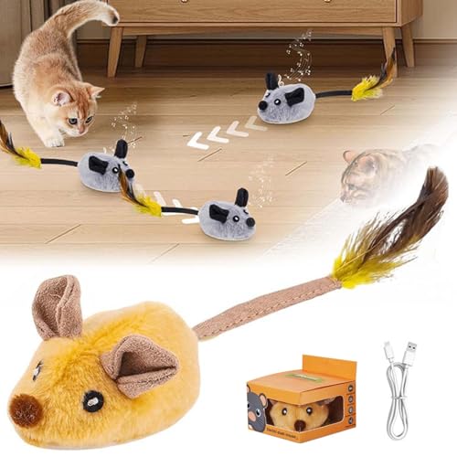 Hailmkont Magic Maus Katzespielzeug, Elektrische Maus für Katzen, Katzenspielzeug Elektrisch Spielmaus mit Federschwanz, Katzenspielzeug Mäuse Elektrisch, Interaktive Spielzeug Maus für Katze (Gelb) Hailmkont Magic Maus Katzespielzeug, Elektrische Maus für Katzen, Katzenspielzeug Elektrisch Spielmaus mit Federschwanz, Katzenspielzeug Mäuse Elektrisch, Interaktive Spielzeug Maus für Katze (Gelb) von Hailmkont