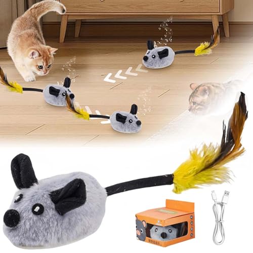 Hailmkont Magic Maus Katzespielzeug, Elektrische Maus für Katzen, Katzenspielzeug Elektrisch Spielmaus mit Federschwanz, Katzenspielzeug Mäuse Elektrisch, Interaktive Spielzeug Maus für Katze (Grau) Hailmkont Magic Maus Katzespielzeug, Elektrische Maus für Katzen, Katzenspielzeug Elektrisch Spielmaus mit Federschwanz, Katzenspielzeug Mäuse Elektrisch, Interaktive Spielzeug Maus für Katze (Grau) von Hailmkont