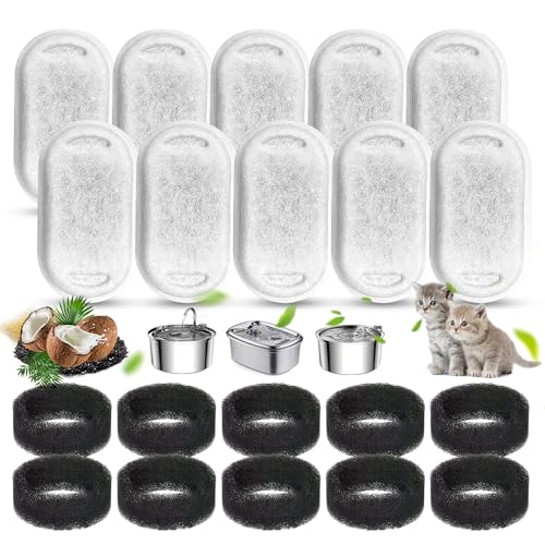 20 Stück Katzenbrunnen Filter,Ersatzfilter Für Trinkbrunnen, 10 Stück Kohlefilter Und 10 Stück Schaumfilter, Trinkbrunnen Katzen Ersatzfilter Für Edelstahl Trinkbrunnen Für Katzen Und Hunde. von Haizibo