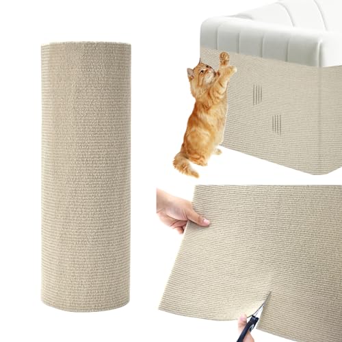 HakyPaky Katzenkratzmatten, zuschneidbar, selbstklebend, Ersatz-Teppichmatte, Polsterung, Katzenkratzbaum, Couchschutz für Kratzbaum, Regale, Wand, Couch, Möbel (Beige, 40,1 x 299,7 cm) von HakyPaky