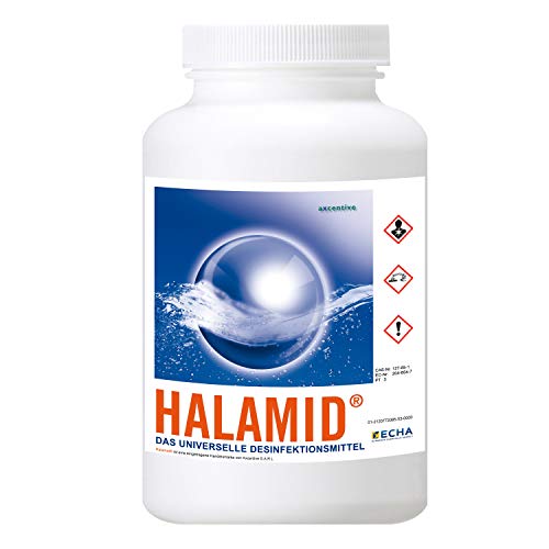 Halamid / Chloramin-T, das Original von Axcentive - Professionelles Desinfektionsmittel gegen Keime, Bakterien, Pilze und einzellige Ektoparasiten im Koiteich und in der professionellen Aquakultur, 1kg Eimer Halamid von Halamid