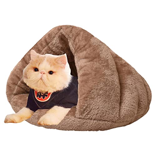 Halatua Hundehöhlenbett - Wärmende Katzenbetten für Hauskatzen | Dreieckiges Katzenbett, beruhigendes und gemütliches, bezogenes Schlafkissen für Kuscheltiere und Wühler von Halatua