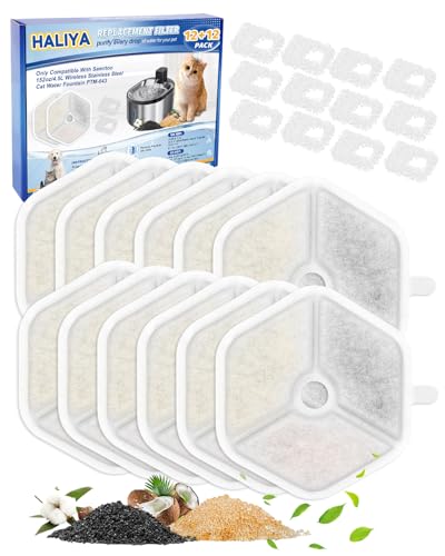 Haliya 12 Ersatzfilter für Smartoo 152oz/4.5L Katzenbrunnen Edelstahl, Filter Zubehör für Katzen Trinkbrunnen Kabellos, mit 12 Pumpenfiltersatz (12+12) von Haliya