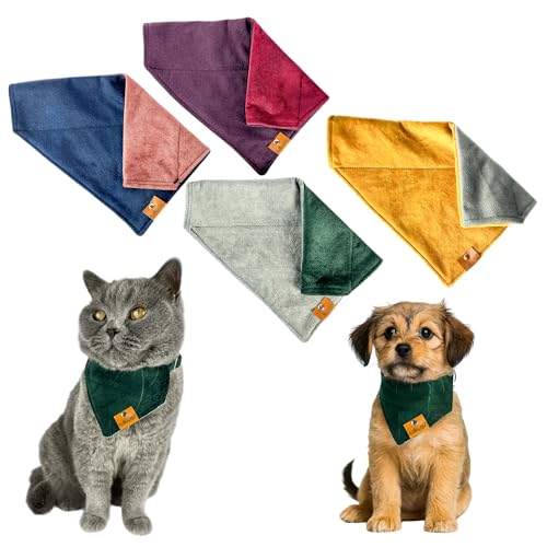 4er-Set Hundehalstücher - 7 Farben zur Auswahl - Zweifarbige Bandanas aus Samt für Haustiere - Hundehalsband-Bandana (Mehrfarbig, 4XS) von Halkalife