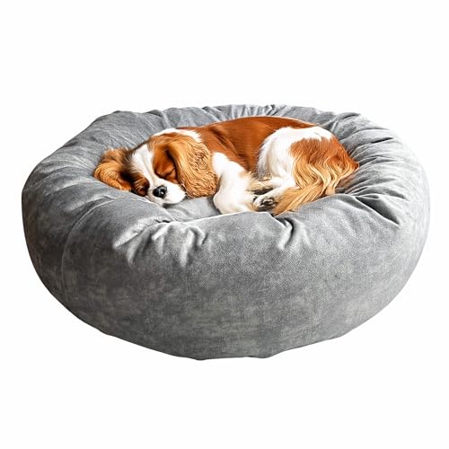 Halkalife Hundebett, Bezug abnehmbar zum Waschen, Katzenbett, rundes Hundekissen mit hochgezogenen Rändern, tierfreundliches Polstermaterial (M (80cm)) von Halkalife