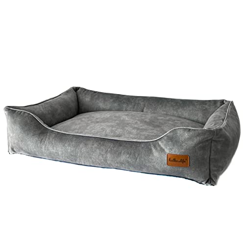 Halkalife Wasserdichtes und abriebfestes Hundesofa. Luxuriöse, glamouröse Couch für einen Hund oder eine Katze. Weiches Hundebett. (M (80x50x18 cm), Grau) von Halkalife
