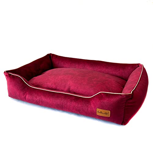 Halkalife Wasserdichtes und abriebfestes Hundesofa. Luxuriöse, glamouröse Couch für einen Hund oder eine Katze. Weiches Hundebett. (M (80x50x18 cm), Kirsche) von Halkalife