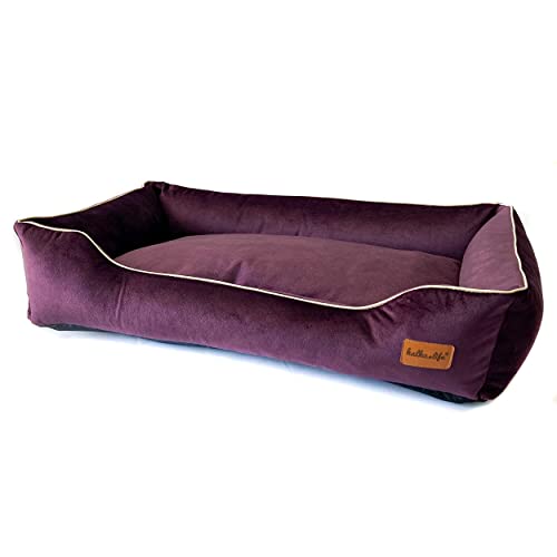 Halkalife Wasserdichtes und abriebfestes Hundesofa. Luxuriöse, glamouröse Couch für einen Hund oder eine Katze. Weiches Hundebett. (M (80x50x18 cm), Pflaume) von Halkalife
