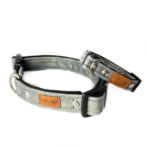 Hundehalsbänder aus Samt. Dicke und strapazierfähige Halsbänder für Hunde und Katzen. Wasserdicht und leicht zu reinigen. (Grau, S, Kunststoffschnalle (1,5 cm / 25-35 cm)) von Halkalife