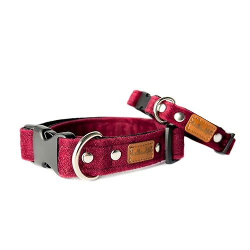 Hundehalsband aus Samt – Dickes und langlebiges Halsband für Hunde – Starke und leichte Kunststoffschnalle und leicht zu reinigendes Hundehalsband (Kirsche, XS, Kunststoffschnalle (1,5 cm / 17-28 cm)) von Halkalife