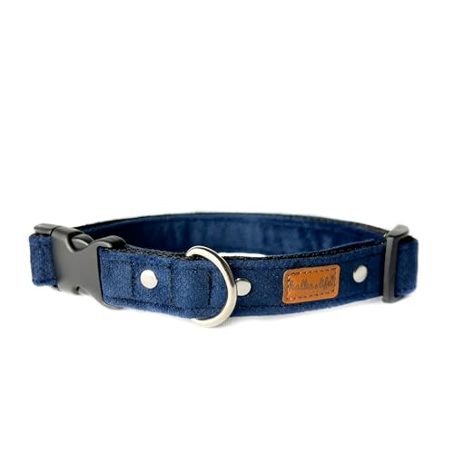 Hundehalsbänder aus Samt. Dicke und strapazierfähige Halsbänder für Hunde und Katzen. Wasserdicht und leicht zu reinigen. (Marineblau, L, Kunststoffschnalle (2,5 cm / 37-57 cm)) von Halkalife