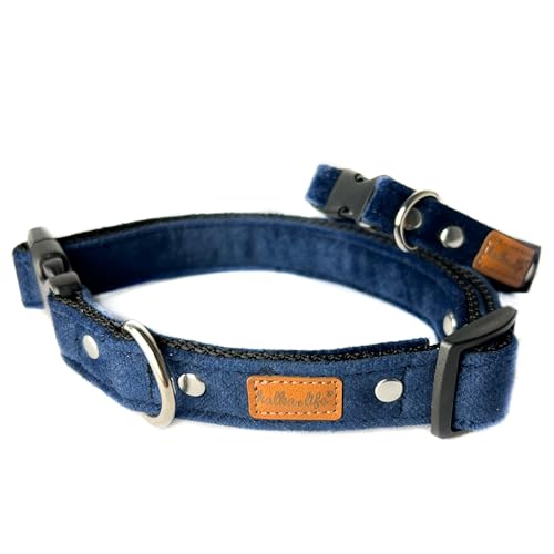 Hundehalsbänder aus Samt. Dicke und strapazierfähige Halsbänder für Hunde und Katzen. Wasserdicht und leicht zu reinigen. (Marineblau, S, Kunststoffschnalle (1,5 cm / 25-35 cm)) von Halkalife