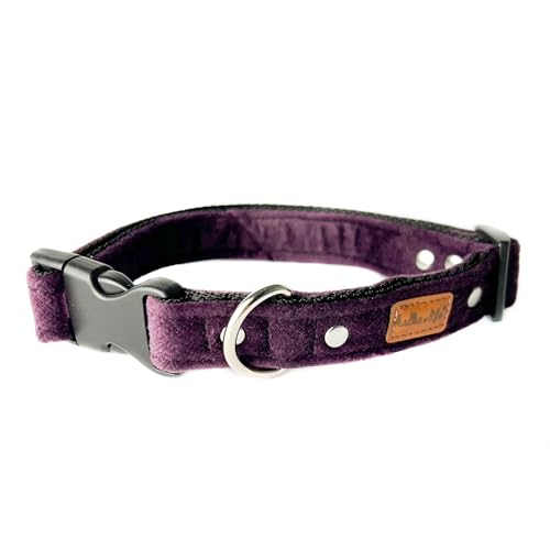 Hundehalsbänder aus Samt. Dicke und strapazierfähige Halsbänder für Hunde und Katzen. Wasserdicht und leicht zu reinigen. (Pflaume, L, Kunststoffschnalle (2,5 cm / 37-57 cm)) von Halkalife
