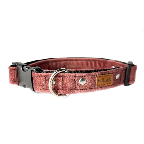 Velvet Dog Collar - Thick and Durable Collar for Dogs - Strong and Lightweight Plastic Buckle and Easy to clean Dog Collar (Schmutziges Rosa, M, Kunststoffschnalle (2,5 cm / 27-44 cm)) von Halkalife