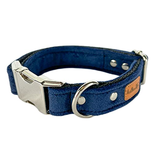 Hundehalsbänder aus Samt. Dicke und strapazierfähige Halsbänder für Hunde und Katzen. Wasserdicht und leicht zu reinigen. (Marineblau, M (2,5 cm / 27-44 cm)) von Halkalife