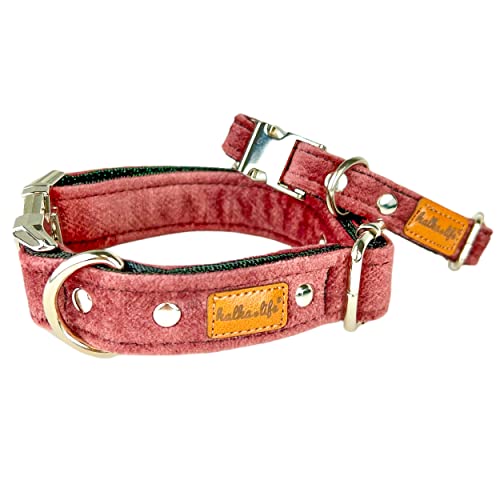 Hundehalsbänder aus Samt. Dicke und strapazierfähige Halsbänder für Hunde und Katzen. Wasserdicht und leicht zu reinigen. (Schmutziges Rosa, S (1,5 cm / 25-35 cm)) von Halkalife