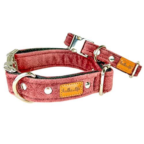 Hundehalsbänder aus Samt – Dickes und langlebiges Halsband für Hunde – Starke Metallschnalle und leicht zu reinigendes Hundehalsband – Hergestellt in der EU (Schmutziges Rosa, S (1,5 cm / 25-35 cm)) von Halkalife