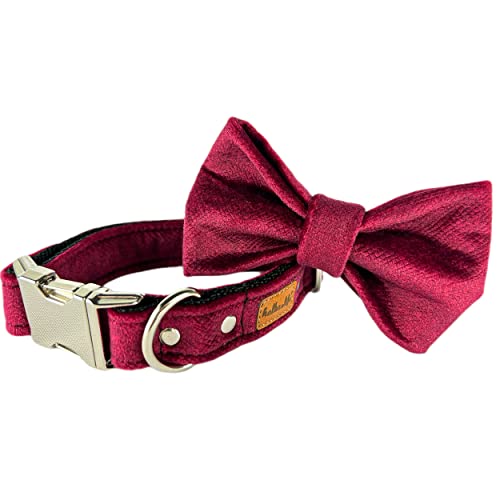 Hundehalsband mit Fliege, weiches Hundehalsband mit Fliege, samt Hundedekoration (Kirsche, Metallschnalle, XS) von Halkalife