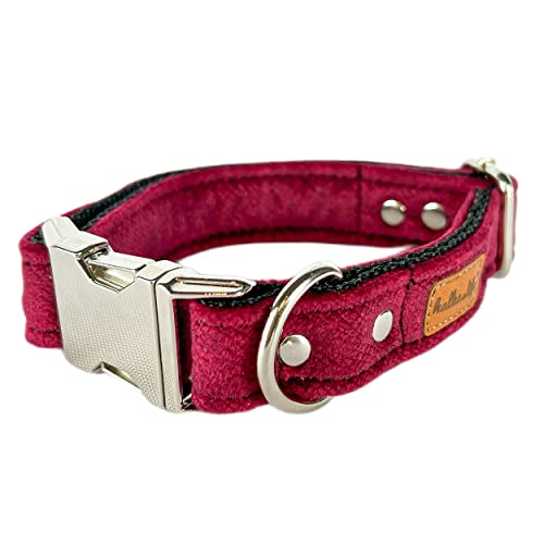 Hundehalsbänder aus Samt – Dickes und langlebiges Halsband für Hunde – Starke Metallschnalle und leicht zu reinigendes Hundehalsband – Hergestellt in der EU (Kirsche, L (2,5 cm / 37-57 cm)) von Halkalife