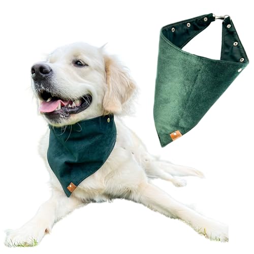 Hundehalstuch, stylisches Hundehalstuch aus Velours und zartem Futter, verstellbares Accessoire für Ihren vierbeinigen Freund, eleganter Verschluss (Flaschengrün, L) von Halkalife