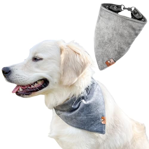 Hundehalstuch mit Metallverschluss, wasserdichtes Hundehalstuch, verstellbares Hund Bandana (Grau, L) von Halkalife