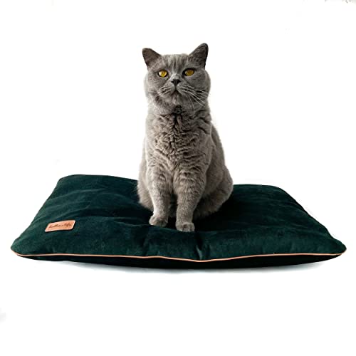 Halkalife Katzenkissen - Katzenkissen aus dickem Polstermaterial - Kissen für einen kleinen Hund und Welpen - Katzenbett aus Samt - Flauschiges, waschbares Katzenkissen (XS, Flaschengrün) von Halkalife