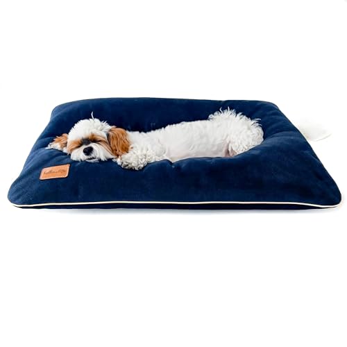 Samtkissen für Hunde und Katzen. Robustes, gepolstertes, haustierfreundliches Materialbett für Haustiere. Kissen für Hund. Weiches Kissen für Katze. (XS, Marine) von Halkalife