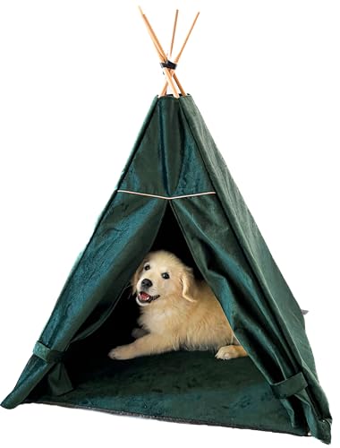 Tipi-Zelt für einen Hund – Premium-Zelt für einen Hund aus dickem und strapazierfähigem Material mit Stabilisator – Hundehütte leicht zu reinigen (L (70x70x100 cm), Flaschengrün) von Halkalife