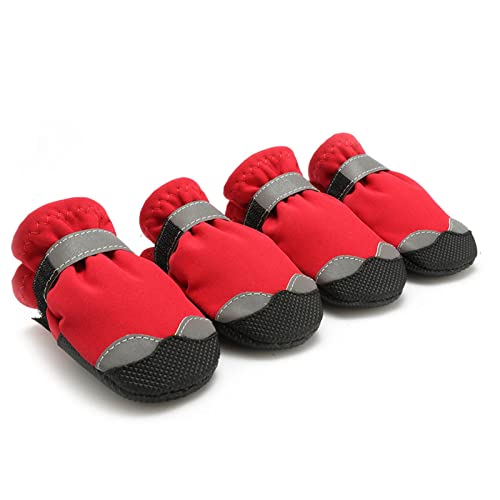 Haloppe 4Pcs Pet Sneakers Keep Warmth Pretty Wear-resistant Dog Booties Red 4 von Haloppe