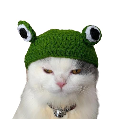 Haloppe Frosch-Haustiermütze, handgestrickt, Haustiermütze, handgestrickt, niedliches 3D-Froschaugen-Dekor, Katzenhut, bequem, warm, Hunde-Kopfbedeckung für Herbst und Winter, Grün, Größe 1 S Haloppe Frosch-Haustiermütze, handgestrickt, Haustiermütze, handgestrickt, niedliches 3D-Froschaugen-Dekor, Katzenhut, bequem, warm, Hunde-Kopfbedeckung für Herbst und Winter, Grün, Größe 1 S von Haloppe
