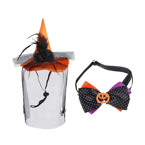 Haloppe Haustier-Kopfbedeckung, 1 Set, ausgezeichnete dekorative Halloween-Haustier-Kopfbedeckung mit Katzen-Umhängeband, Sets M von Haloppe