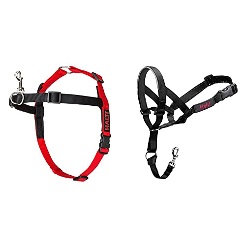 Halti Front Control Hundegeschirr, kein Zuggeschirr für Hunde, Stoppen Sie den Hund beim Gehen mit Halti Hundegeschirren, Größe Mittel (60-80cm) & Kopfkragen für Hunde, Schwarz, Größe 3 von Halti