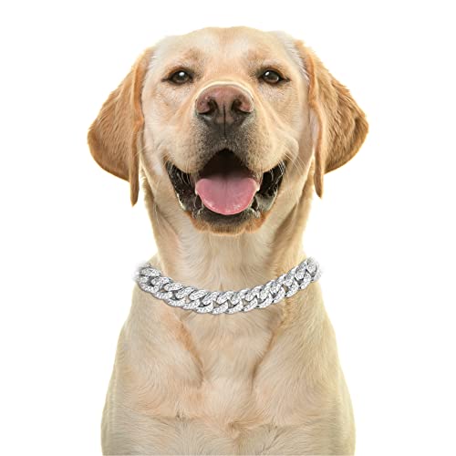 Halukakah Goldkette Iced Out für Hund,Diamant Kubanische Halskette Kragen 14MM Platin Weißgold Überzogen 35cm Größe XS mit KOSTENLOSER Geschenkbox,Nur Dekoration von Halukakah